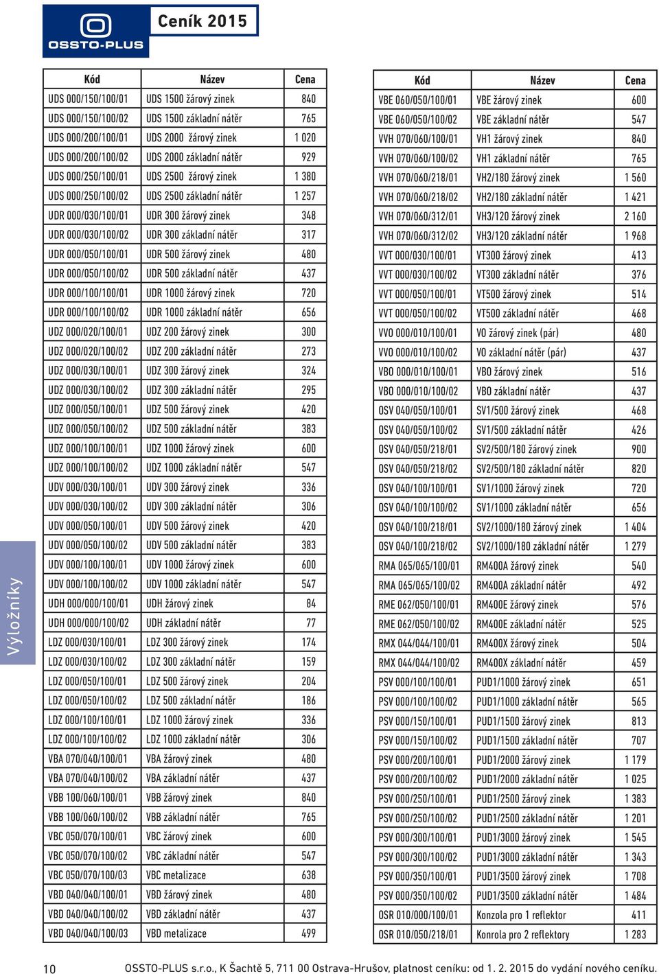 000/050/100/01 UDR 500 žárový zinek 480 UDR 000/050/100/02 UDR 500 základní nátěr 437 UDR 000/100/100/01 UDR 1000 žárový zinek 720 UDR 000/100/100/02 UDR 1000 základní nátěr 656 UDZ 000/020/100/01