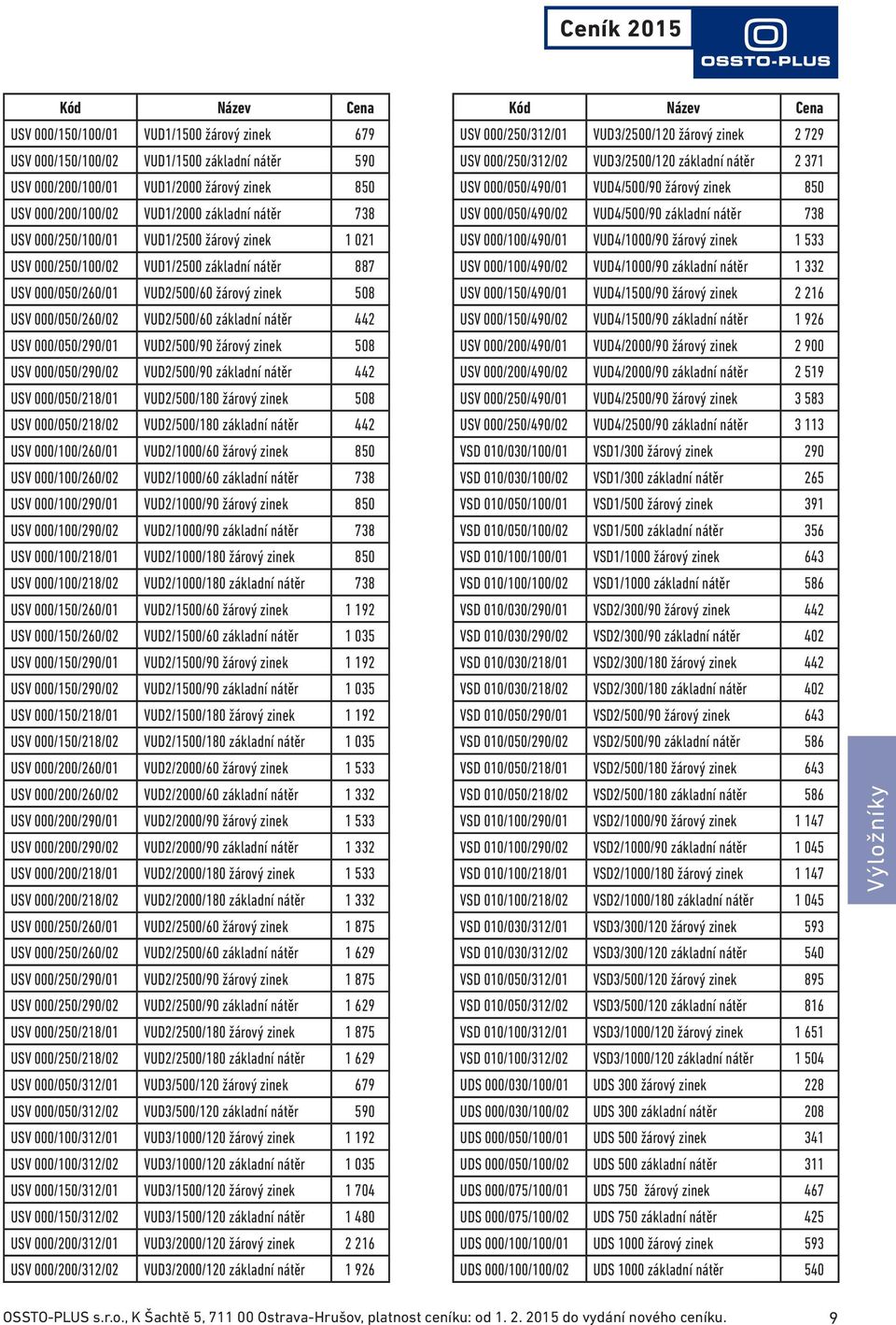 000/050/290/01 VUD2/500/90 žárový zinek 508 USV 000/050/290/02 VUD2/500/90 základní nátěr 442 USV 000/050/218/01 VUD2/500/180 žárový zinek 508 USV 000/050/218/02 VUD2/500/180 základní nátěr 442 USV
