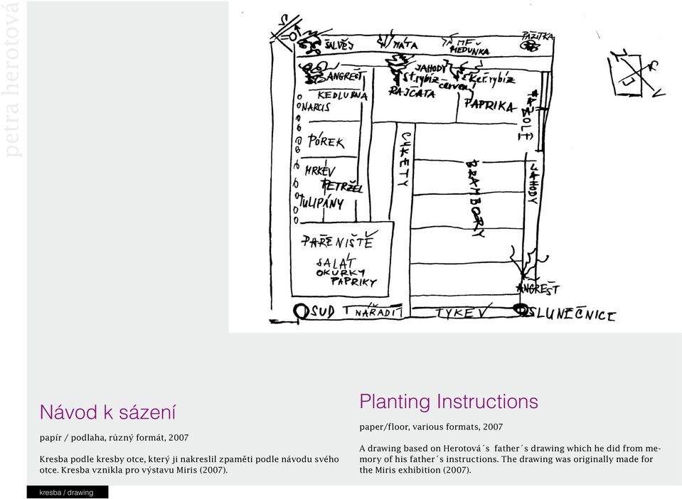 Planting Instructions paper/floor, various formats, 2007 A drawing based on Herotová s father s drawing