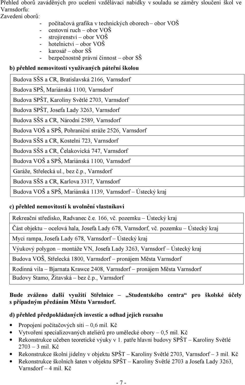 Karolíny Sv tlé 2703, Budova SP T, Josefa Lady 3263, Budova, Národní 2589, Budova VO a SP, Pohrani ní strá e 2526, Budova, Kostelní 723, Budova, elakovická 747, Budova VO a SP, Mariánská 1100, Gará