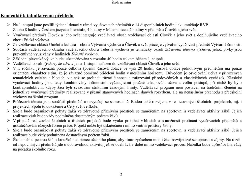 Vyučovací předmět Člověk a jeho svět integruje vzdělávací obsah vzdělávací oblasti Člověk a jeho svět a doplňujícího vzdělávacího oboru Etická výchova.