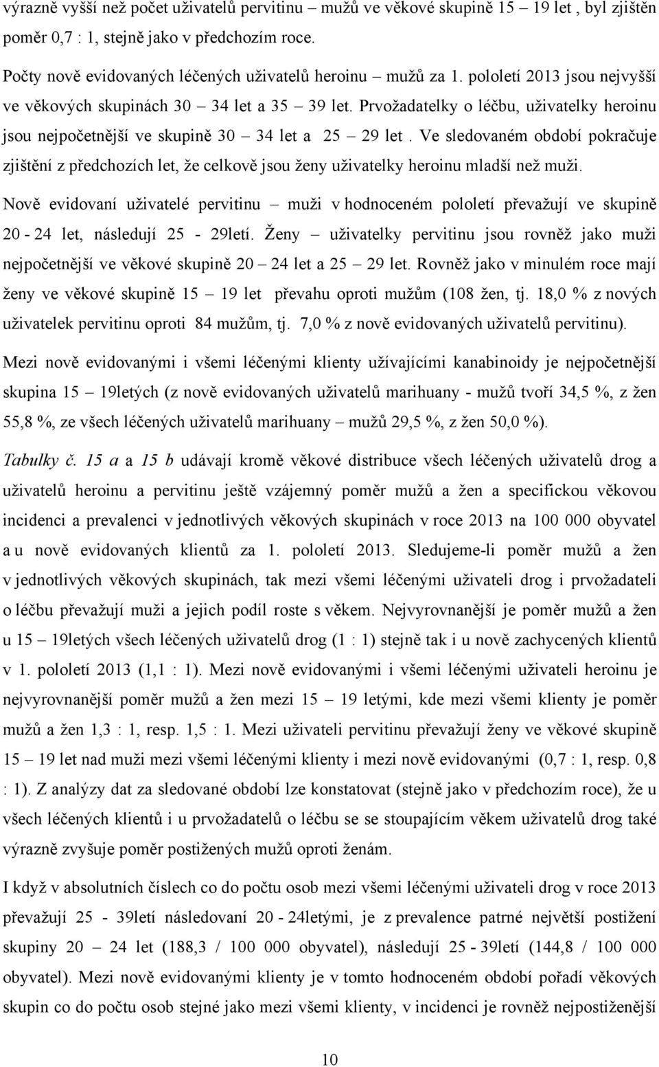 Ve sledovaném období pokračuje zjištění z předchozích let, že celkově jsou ženy uživatelky heroinu mladší než muži.