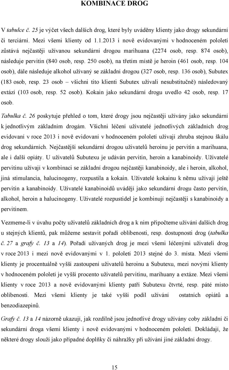 250 osob), na třetím místě je heroin (461 osob, resp. 104 osob), dále následuje alkohol užívaný se základní drogou (327 osob, resp. 6 osob), Subutex (183 osob, resp.