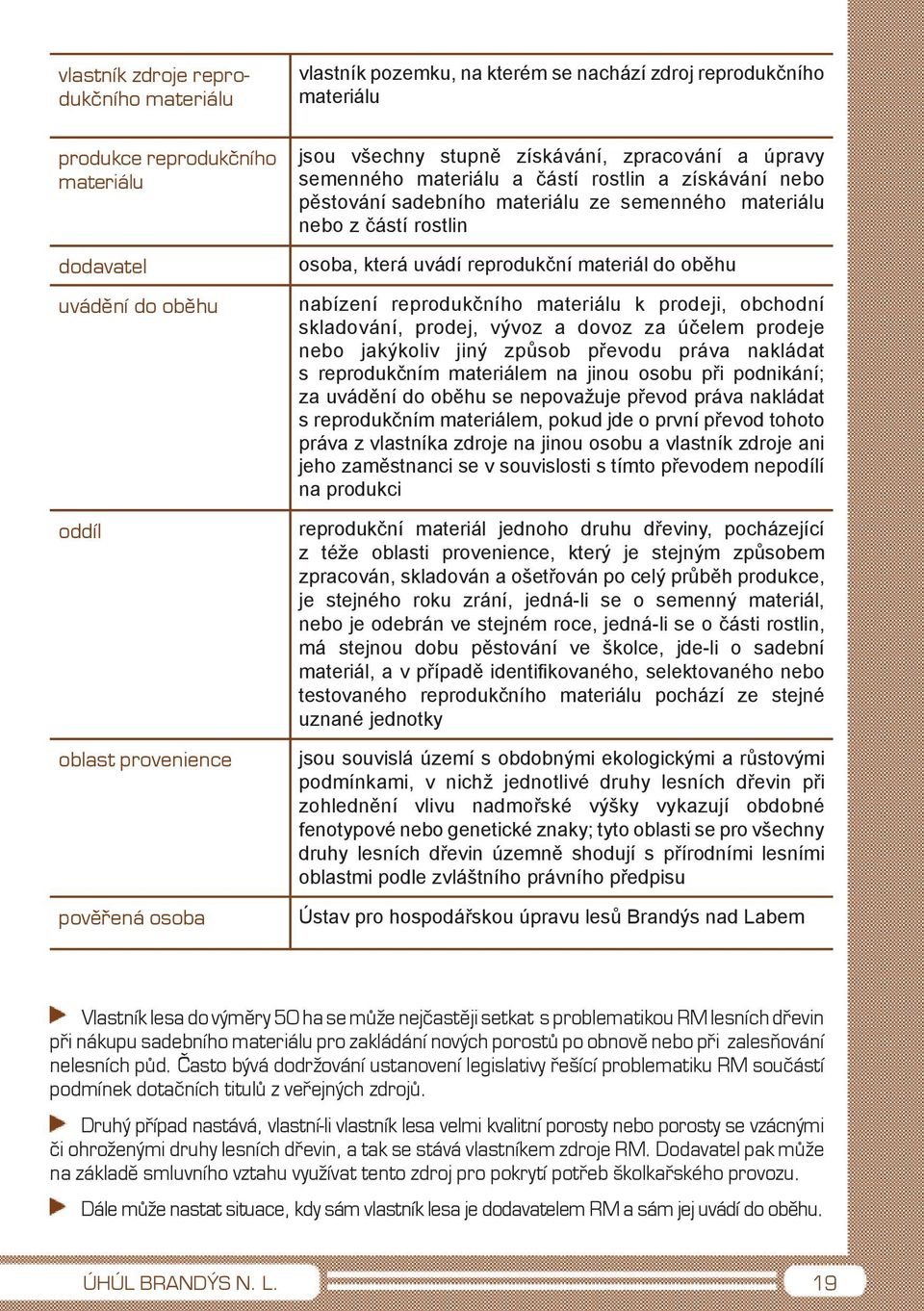 která uvádí reprodukční materiál do oběhu nabízení reprodukčního materiálu k prodeji, obchodní skladování, prodej, vývoz a dovoz za účelem prodeje nebo jakýkoliv jiný způsob převodu práva nakládat s