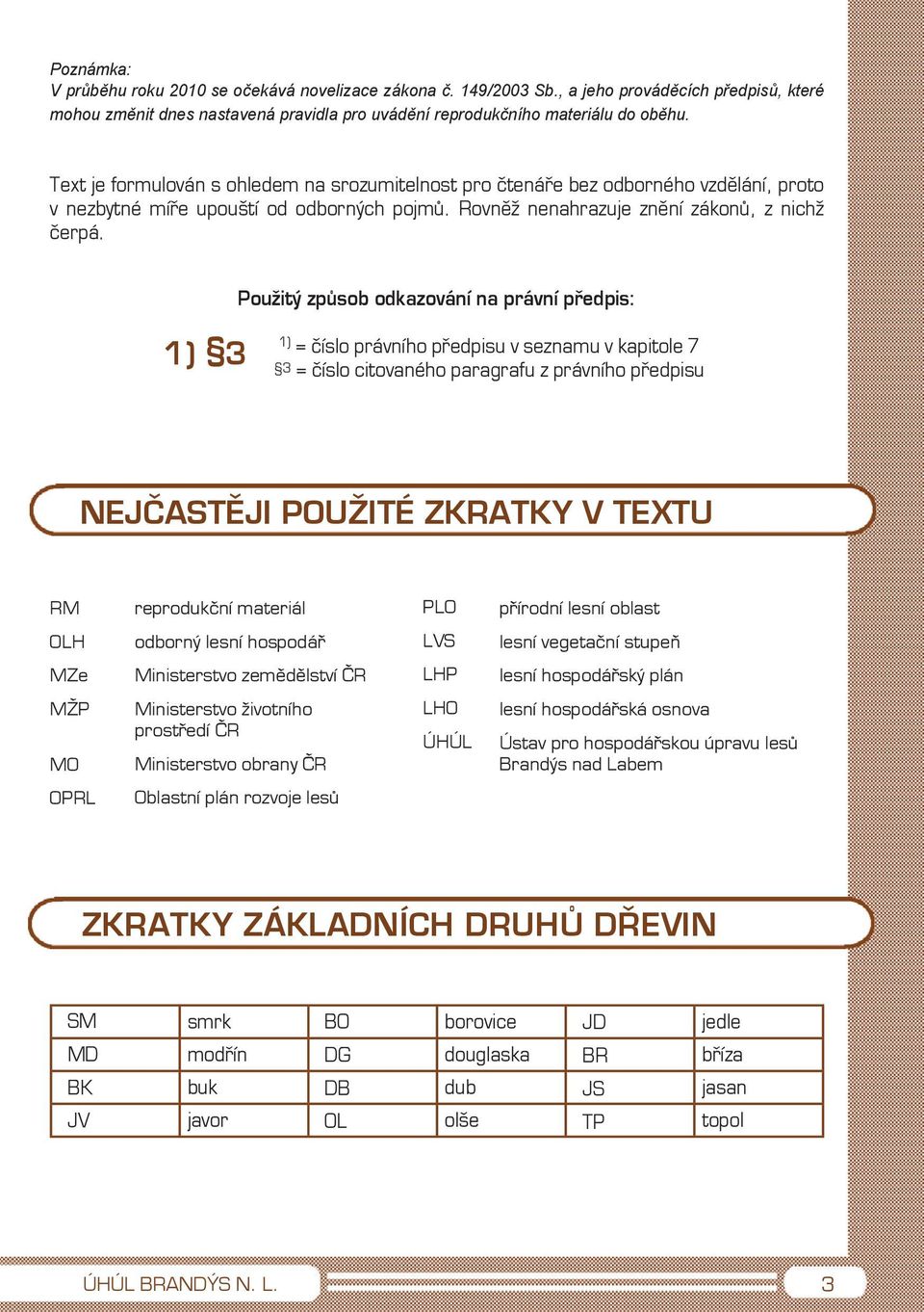 Použitý způsob odkazování na právní předpis: 1) 3 1) = číslo právního předpisu v seznamu v kapitole 7 3 = číslo citovaného paragrafu z právního předpisu NEJČASTĚJI POUŽITÉ ZKRATKY V TEXTU RM