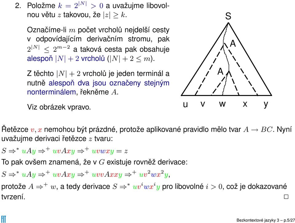 A Z těchto N + 2 vrcholů je jeden terminál a nutně alespoň dva jsou označeny stejným nonterminálem, řekněme A. Viz obrázek vpravo.