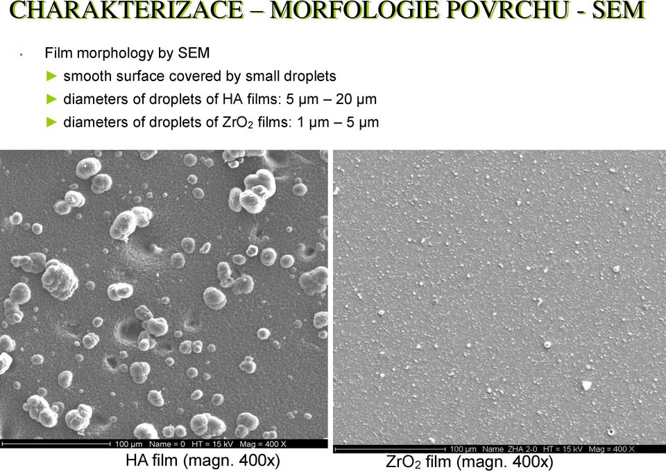 droplets of HA films: 5 μm 20 μm diameters of droplets of