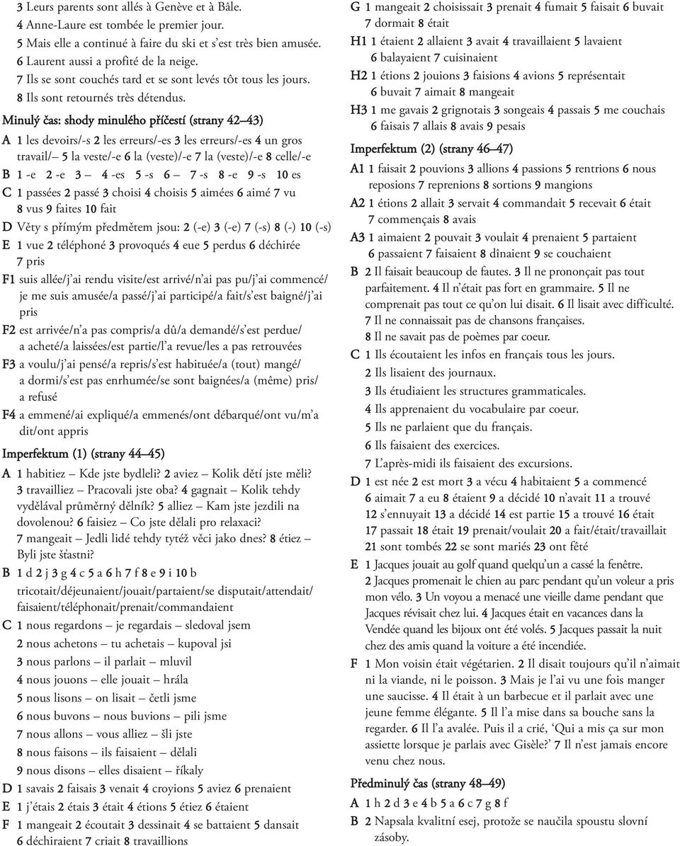 Minulý čas: shody minulého příčestí (strany 42 43) A 1 les devoirs/-s 2 les erreurs/-es 3 les erreurs/-es 4 un gros travail/ 5 la veste/-e 6 la (veste)/-e 7 la (veste)/-e 8 celle/-e B 1 -e 2 -e 3 4