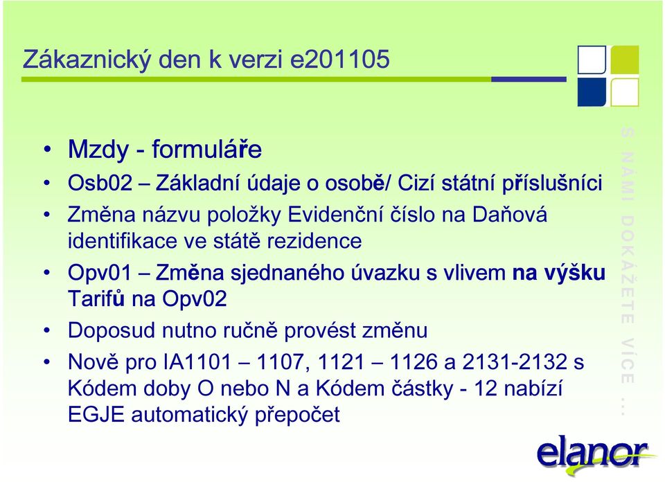 úvazku s vlivem na výšku Tarifů na Opv02 Doposud nutno ručně provést změnu Nově pro IA1101