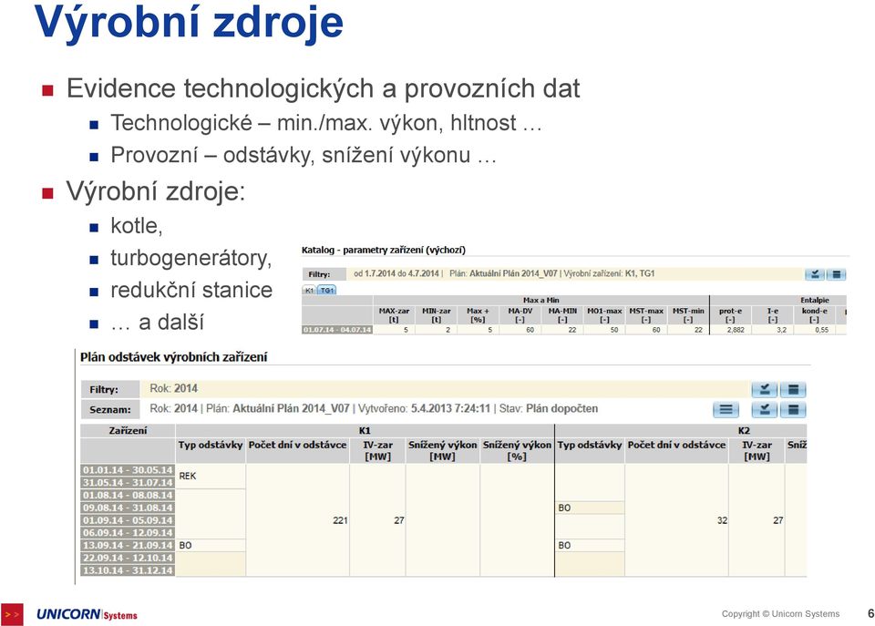 výkon, hltnost Provozní odstávky, snížení výkonu