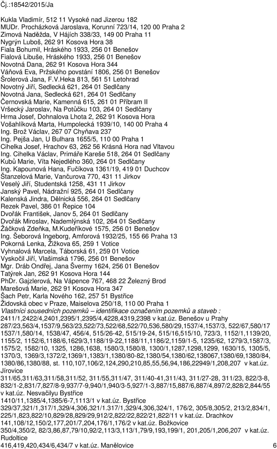 Hráského 1933, 256 01 Benešov Novotná Dana, 262 91 Kosova Hora 344 Vá