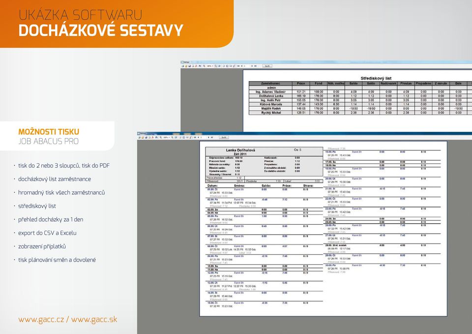 zaměstnanců střediskový list přehled docházky za 1 den export