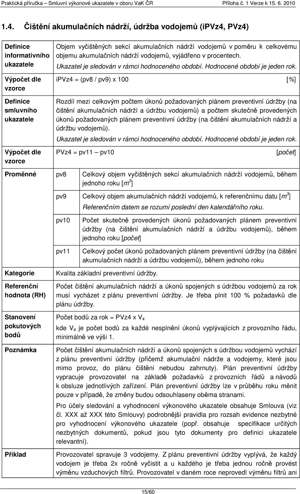 ipvz4 = (pv8 / pv9) x 100 [%] Rozdíl mezi celkovým počtem úkonů požadovaných plánem preventivní údržby (na čištění akumulačních nádrží a údržbu vodojemů) a počtem skutečně provedených úkonů