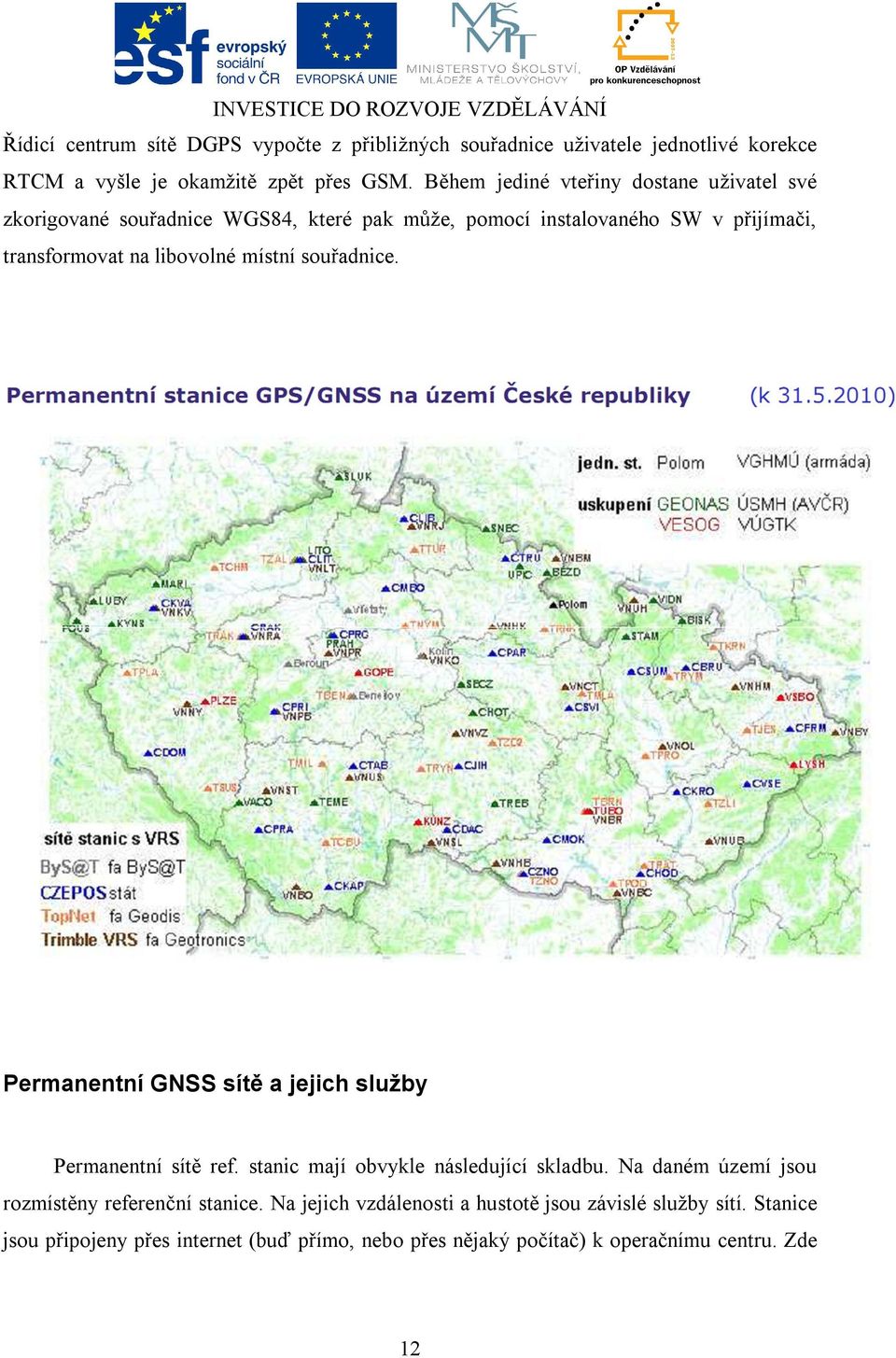 místní souřadnice. Permanentní GNSS sítě a jejich služby Permanentní sítě ref. stanic mají obvykle následující skladbu.