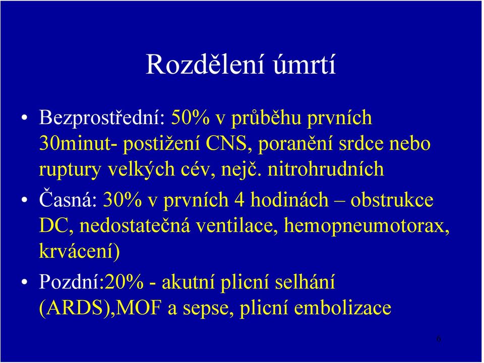 nitrohrudních Časná: 30% v prvních 4 hodinách obstrukce DC, nedostatečná