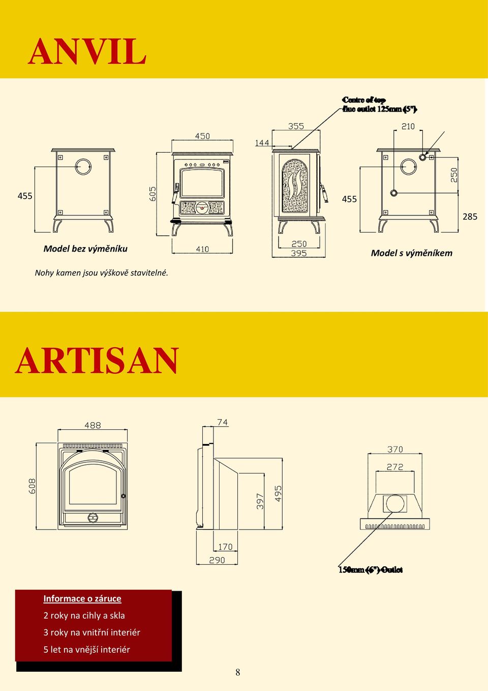 ARTISAN Informace o záruce 2 roky na cihly a