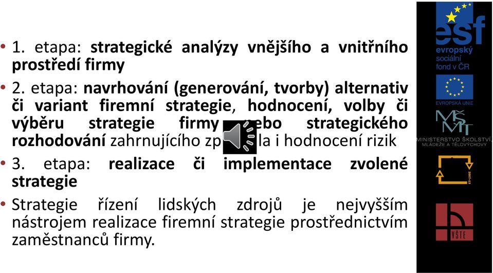 strategie firmy nebo strategického rozhodování zahrnujícího zpravidla i hodnocení rizik 3.