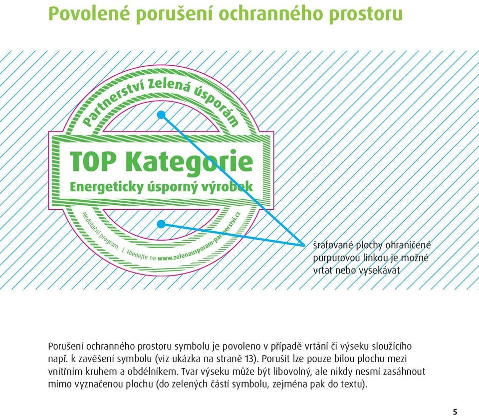 k zavěšení symbolu (viz ukázka na straně 13). Porušit lze pouze bílou plochu mezi vnitřním kruhem a obdélníkem.