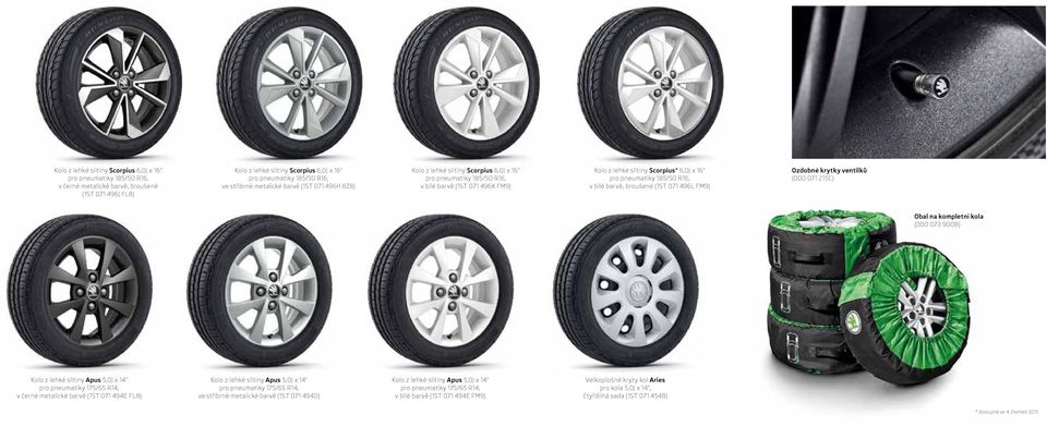 kompletní kola (000 073 900B) Kolo z lehké slitiny Apus 5,0J x 14" pro pneumatiky 175/65 R14, v černé metalické barvě (1ST 071 494E FL8) Kolo z lehké slitiny Apus 5,0J x 14" pro pneumatiky 175/65