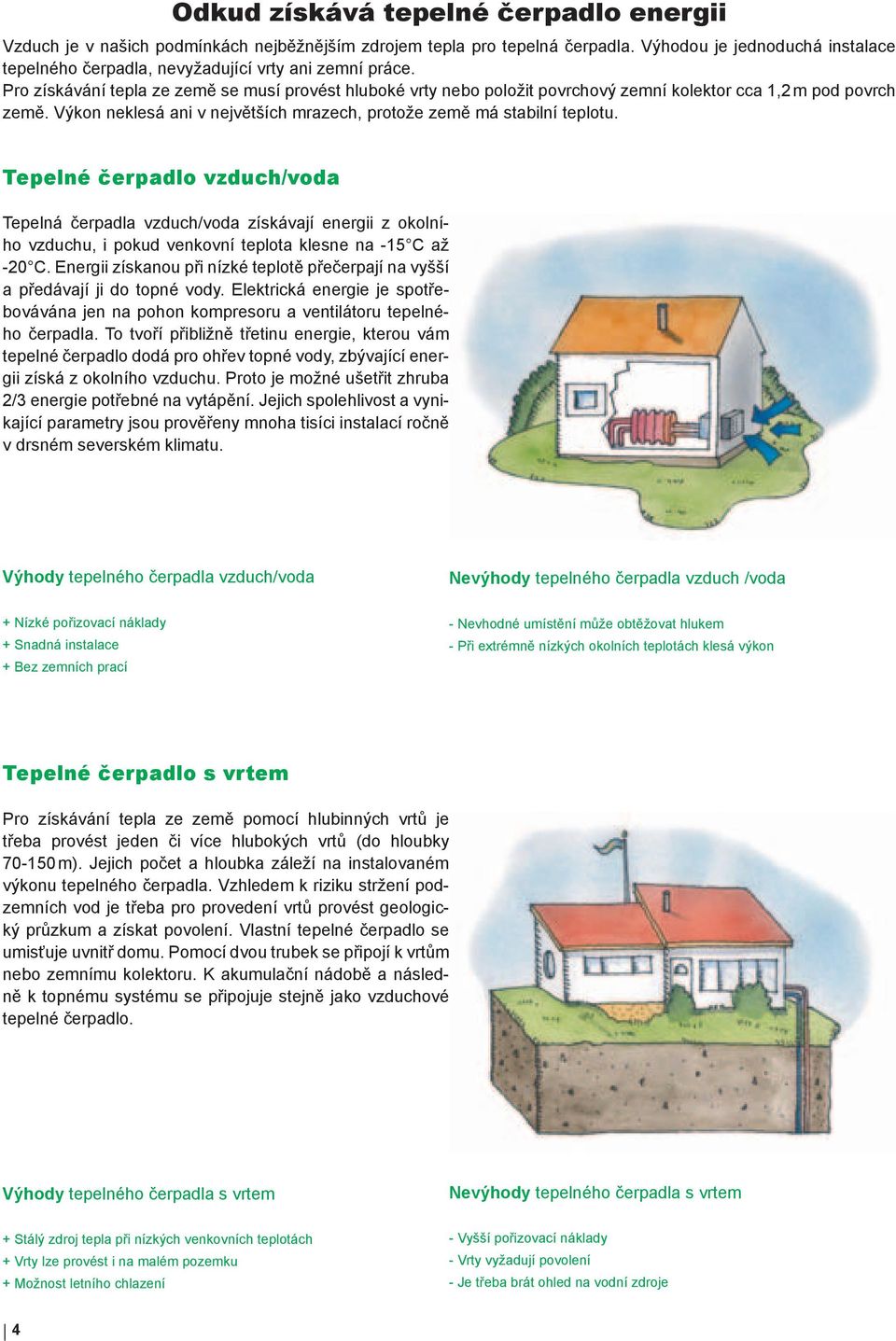 Pro získávání tepla ze země se musí provést hluboké vrty nebo položit povrchový zemní kolektor cca 1,2 m pod povrch země. Výkon neklesá ani v největších mrazech, protože země má stabilní teplotu.