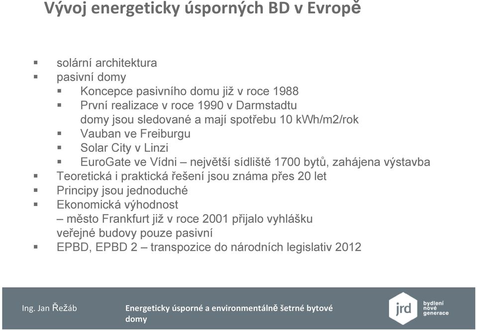 sídliště 1700 bytů, zahájena výstavba Teoretická i praktická řešení jsou známa přes 20 let Principy jsou jednoduché Ekonomická