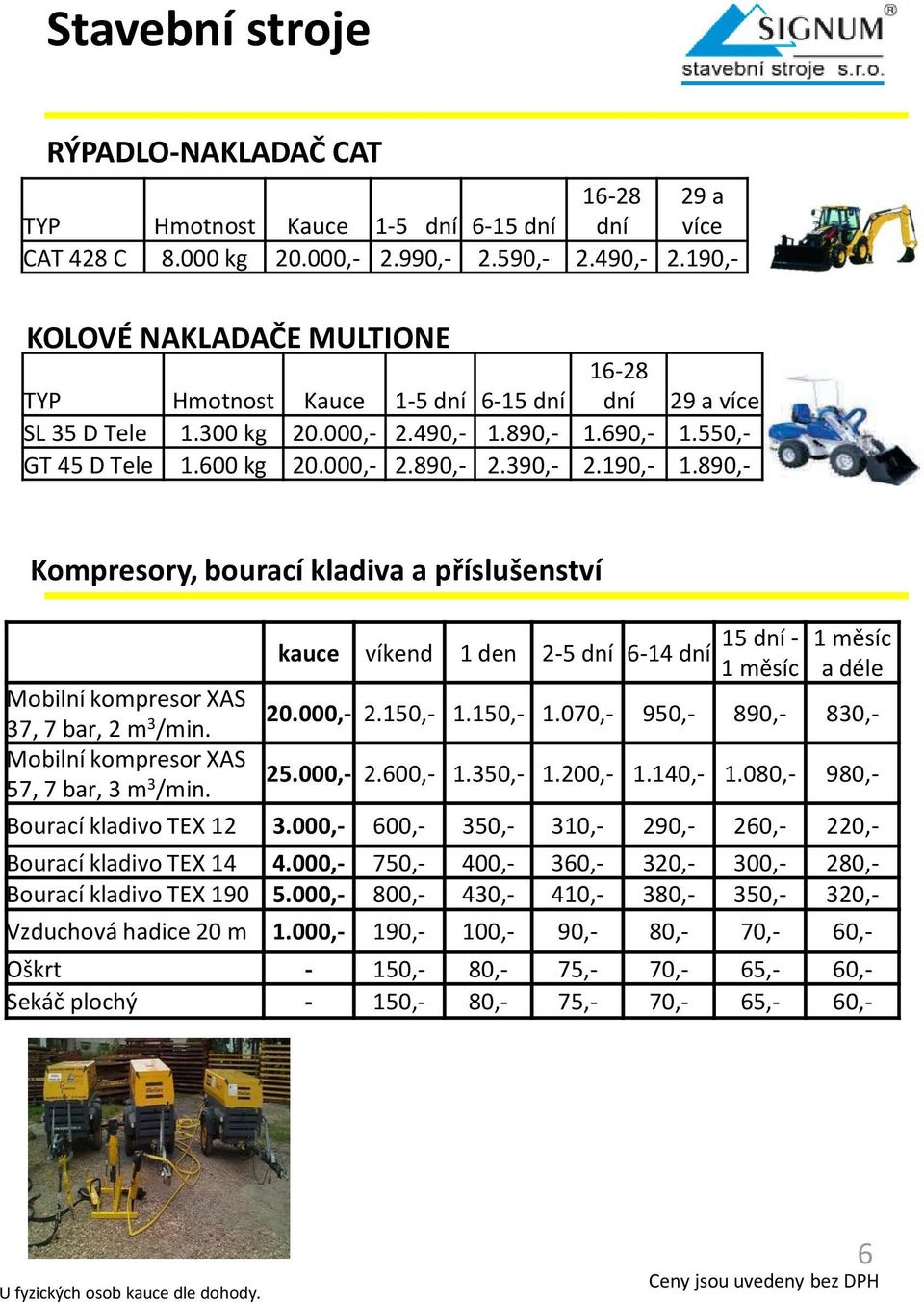 890,- Kompresory, bourací kladiva a příslušenství Mobilní kompresor XAS 37, 7 bar, 2 m 3 /min. Mobilní kompresor XAS 57, 7 bar, 3 m 3 /min. víkend 1 den 2-5 6-14 15 - a déle 20.000,- 2.150,- 1.