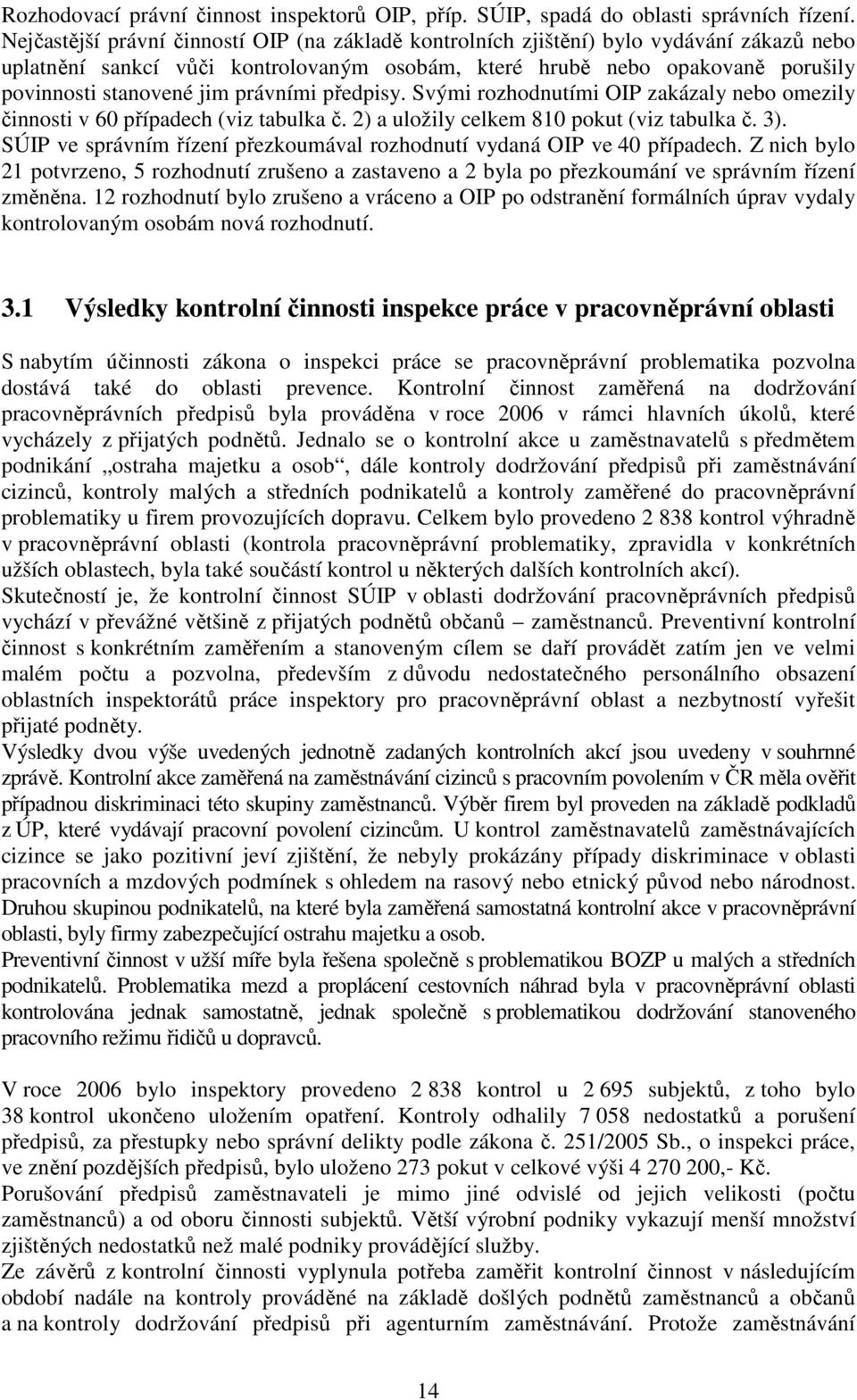 právními předpisy. Svými rozhodnutími OIP zakázaly nebo omezily činnosti v 60 případech (viz tabulka č. 2) a uložily celkem 810 pokut (viz tabulka č. 3).
