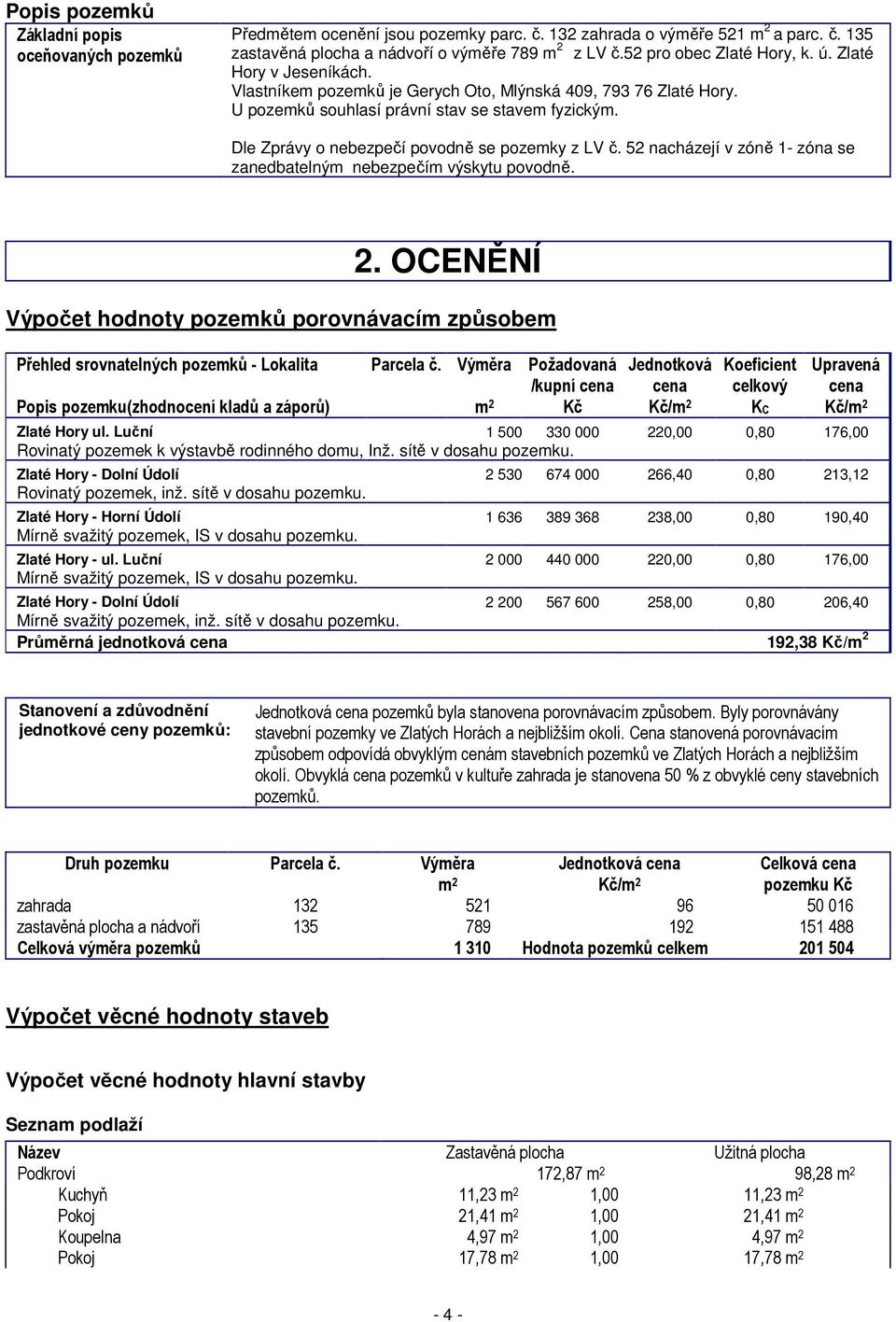 Dle Zprávy o nebezpečí povodně se pozemky z LV č. 52 nacházejí v zóně 1- zóna se zanedbatelným nebezpečím výskytu povodně. 2.