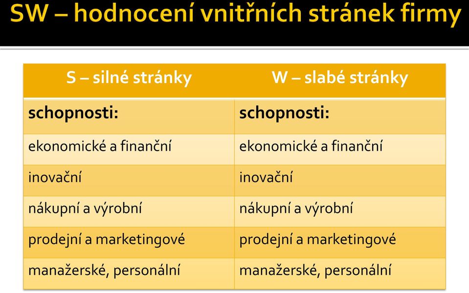 personální W slabé stránky schopnosti: ekonomické a finanční