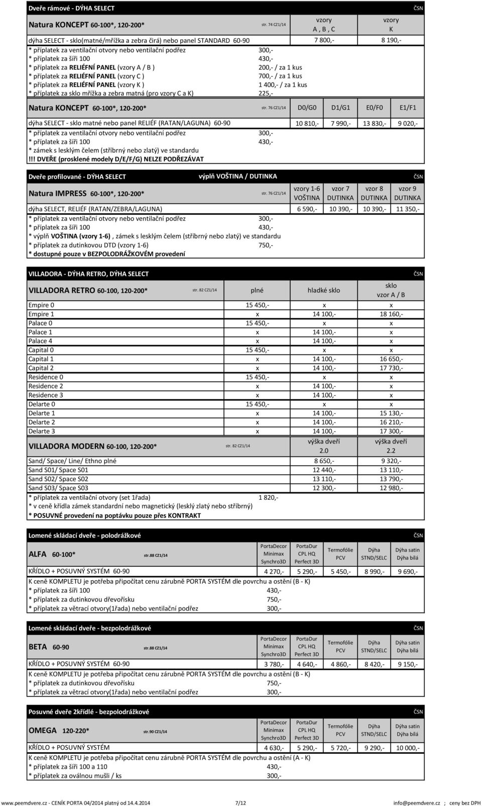 dýha SELECT - sklo matné nebo panel RELIÉF (RATAN/LAGUNA) 60-90 * zámek s lesklým čelem (stříbrný nebo zlatý) ve standardu!