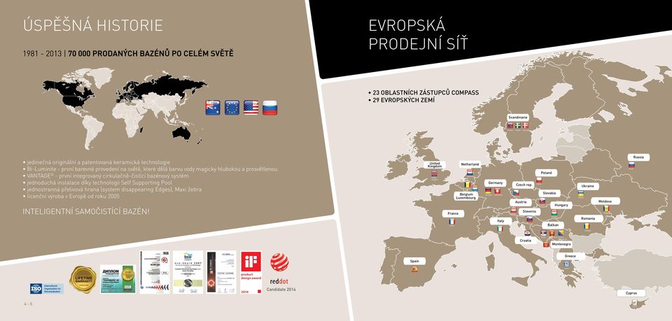 VANTAGE - první integrovaný cirkulačně-čistící bazénový systém jednoduchá instalace díky technologii Self Supporting Pool jednostranná přelivová hrana (system disappearing Edges), Maxi žebra licenční