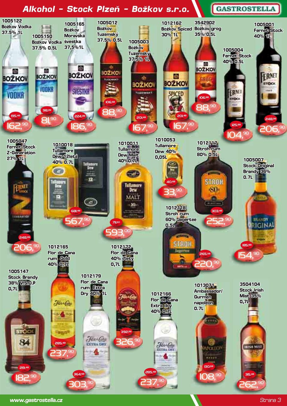 5L 1005001 Fernet Stock 40% 1L 195, 48 162, 90 1005047 Fernet Stock Z-Generation 27% 1L 98, 28 81, 90 1010018 Tullamore Dew 12letá 40% 0.