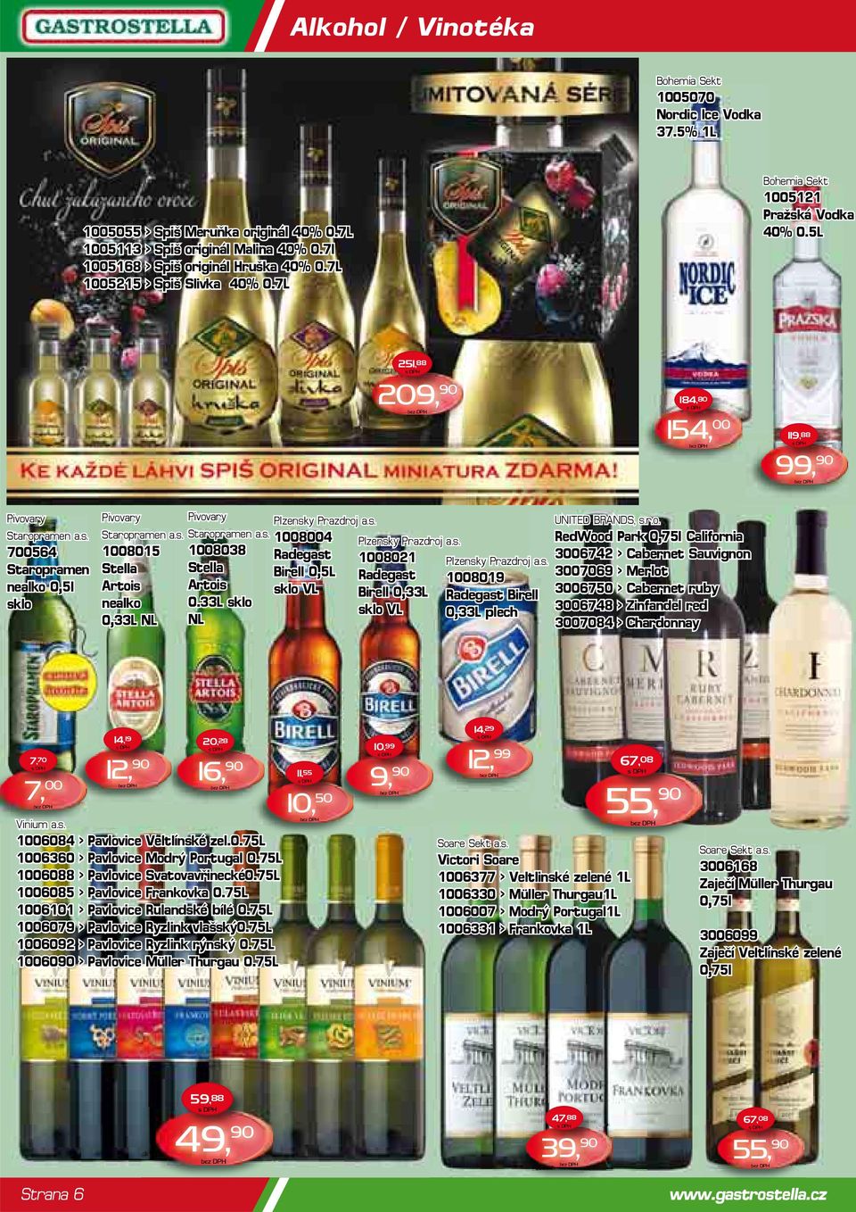 s. 1008015 Stella Artois nealko 0,33L NL Pivovary Staropramen a.s. 1008038 Stella Artois 0.33L sklo NL Plzensky Prazdroj a.s. 1008004 Radegast Birell 0,5L sklo VL Plzensky Prazdroj a.s. 1008021 Radegast Birell 0,33L sklo VL UNITED BRANDS, s.