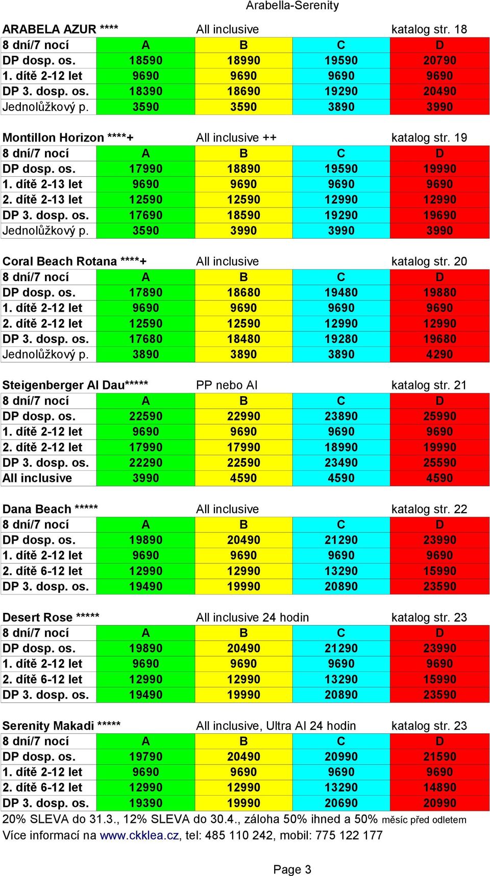 dosp. os. 17690 18590 19290 19690 Jednolůžkový p. 3590 3990 3990 3990 Coral Beach Rotana ****+ All inclusive katalog str. 20 DP dosp. os. 17890 18680 19480 19880 2.