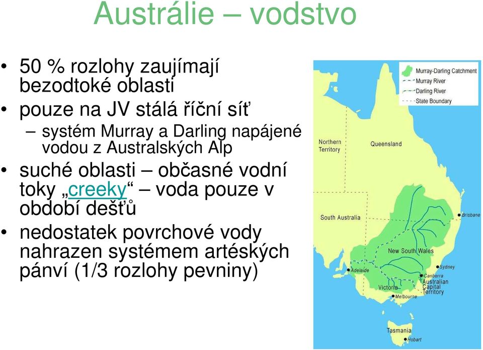 suché oblasti občasné vodní toky creeky voda pouze v období dešťů
