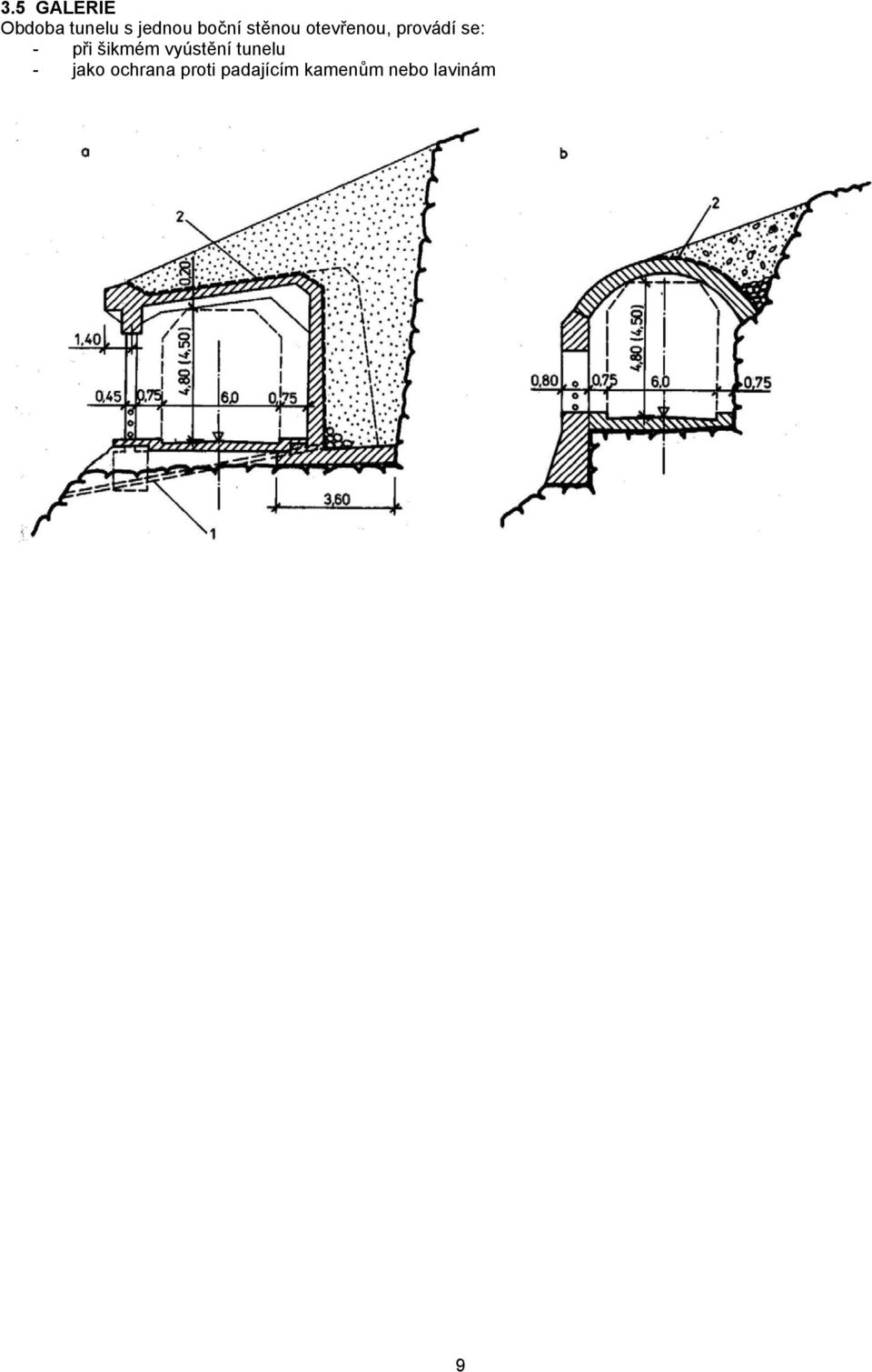 při šikmém vyústění tunelu - jako