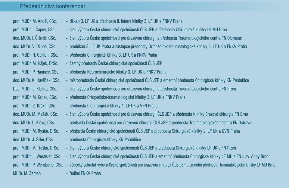 člen výboru České společnosti pro úrazovou chirurgii a přednosta Traumatologického centra FN Olomouc doc. MUDr. V. Džupa, CSc. proděkan 3.