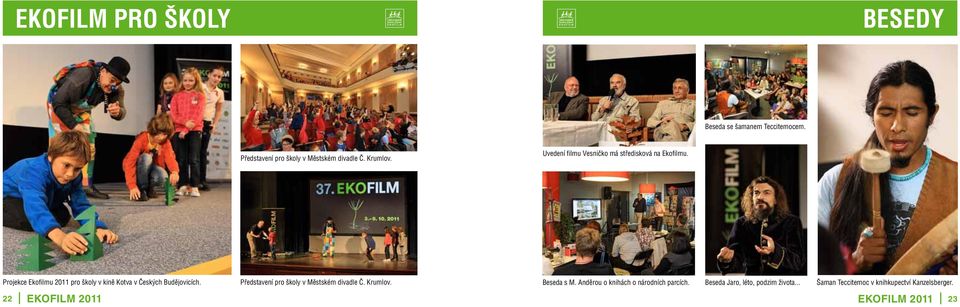 Projekce Ekofilmu 2011 pro školy v kině Kotva v Českých Budějovicích. Představení pro školy v Městském divadle Č.