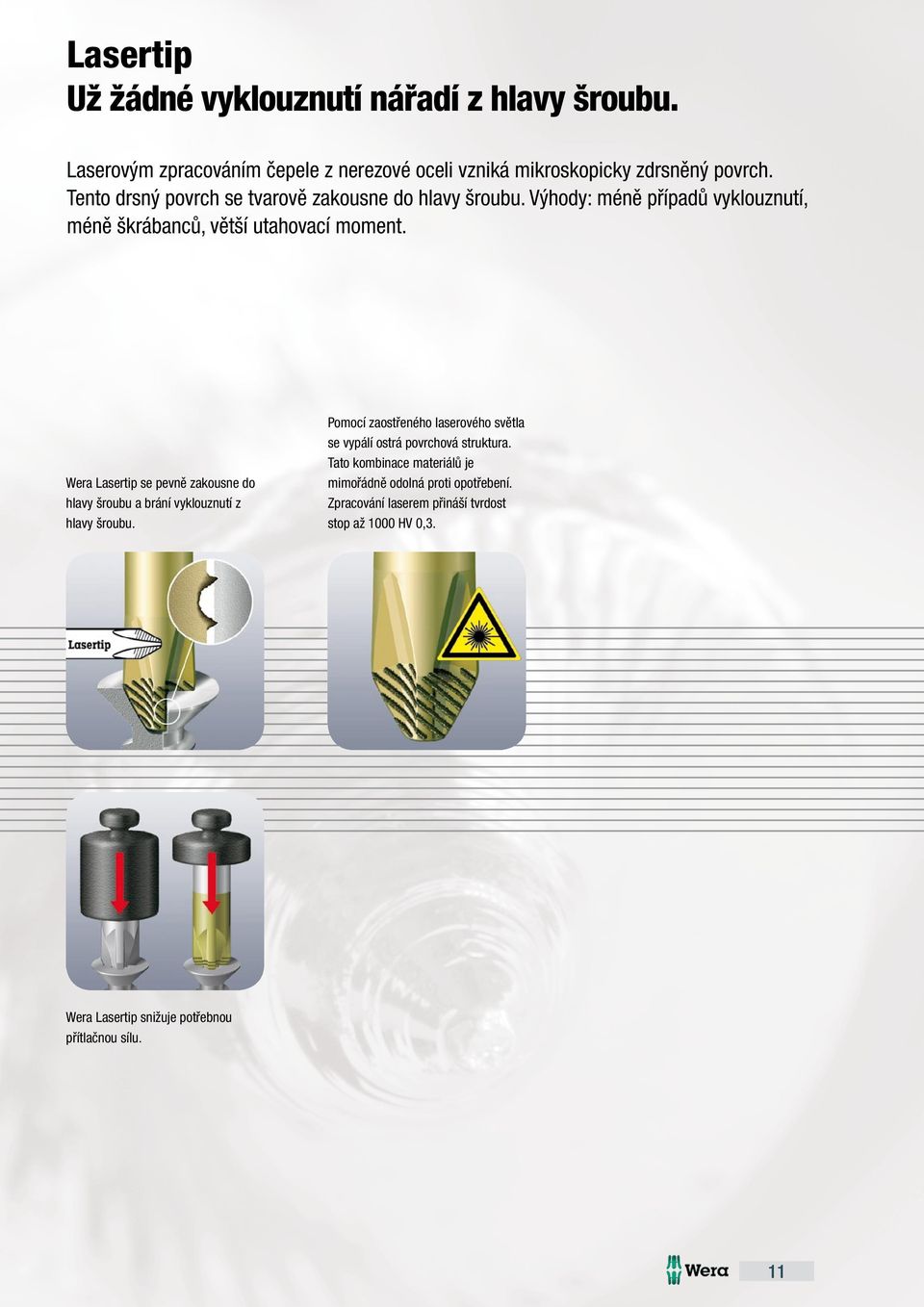 Wera Lasertip se pevně zakousne do hlavy šroubu a brání vyklouznutí z hlavy šroubu.