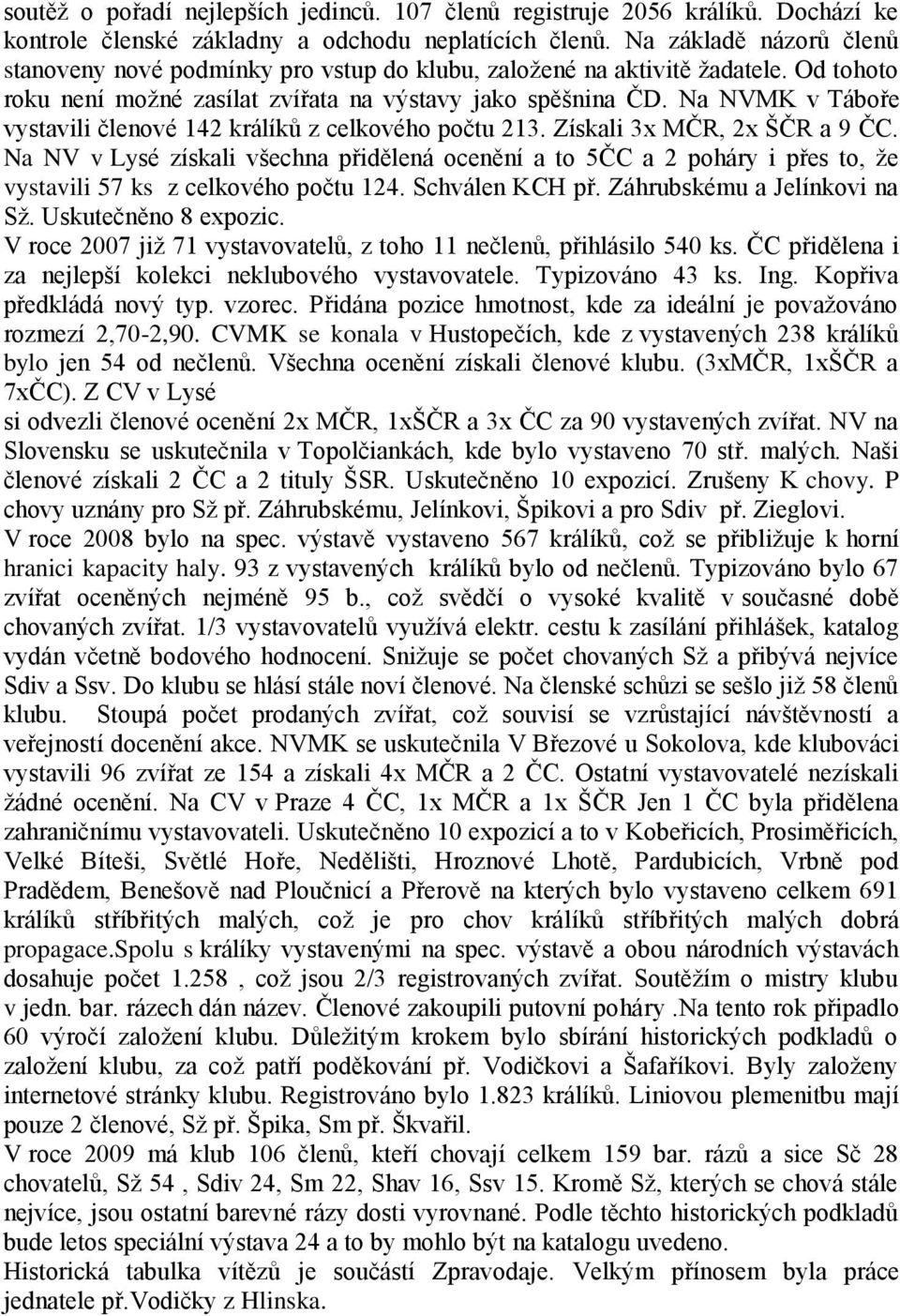 Na NVMK v Táboře vystavili členové 142 králíků z celkového počtu 213. Získali 3x MČR, 2x ŠČR a 9 ČC.