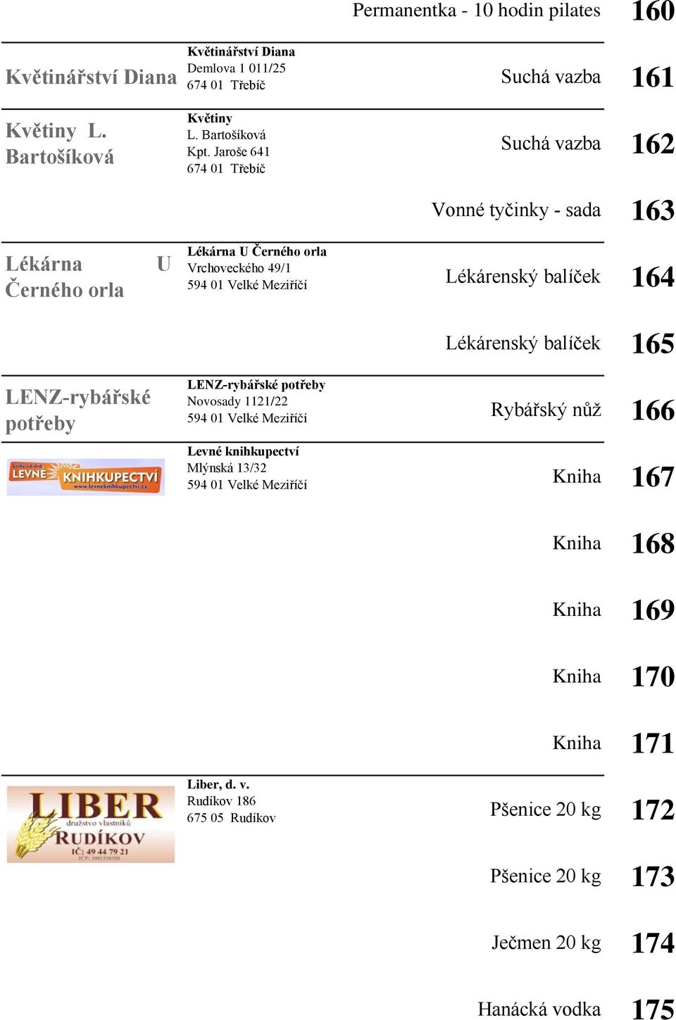 Jaroše 641 Suchá vazba 162 Vonné tyčinky - sada 163 Lékárna Černého orla LENZ-rybářské potřeby U Lékárna U Černého orla Vrchoveckého 49/1