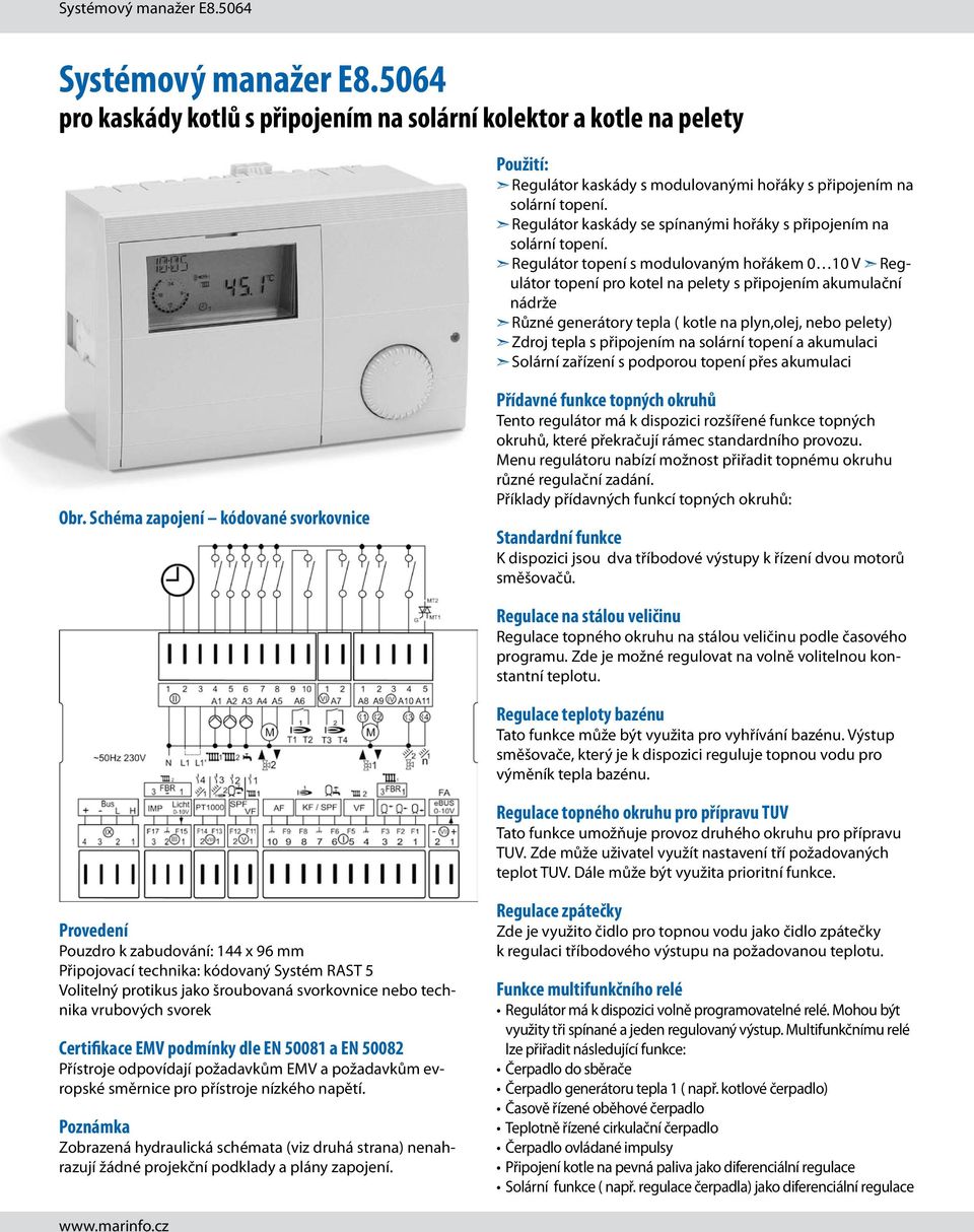 Regulátor kaskády se spínanými hořáky s připojením na solární topení.