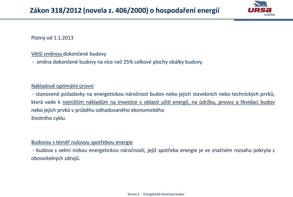 investice v oblasti užití energií, na údržbu, provoz a likvidaci budov nebo jejich prvků v průběhu odhadovaného ekonomického životního cyklu.