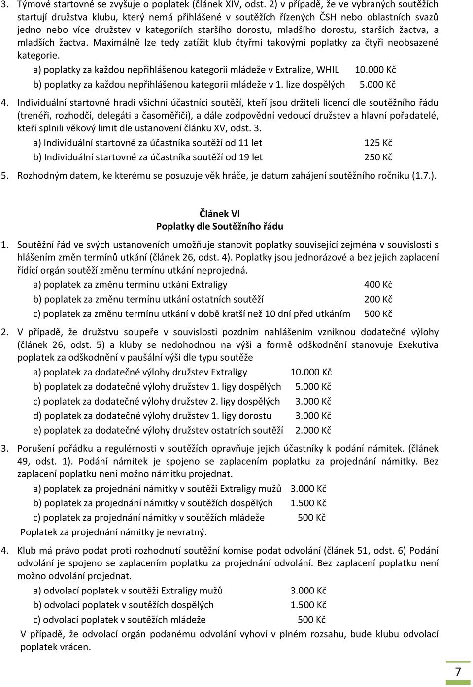 dorostu, starších žactva, a mladších žactva. Maximálně lze tedy zatížit klub čtyřmi takovými poplatky za čtyři neobsazené kategorie.