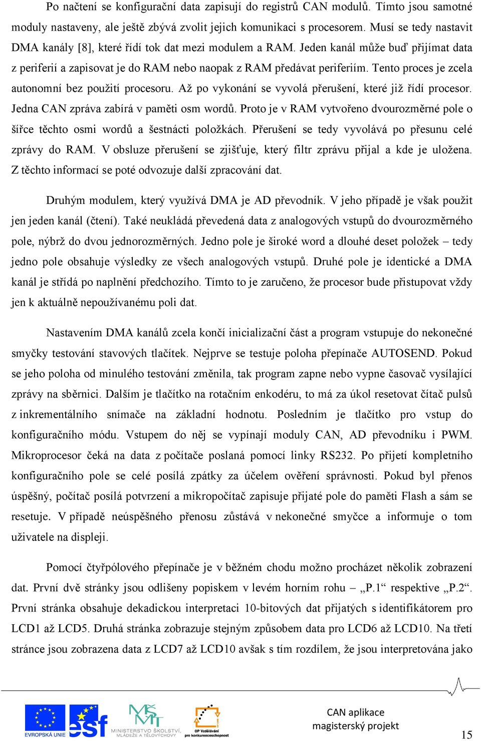 Tento proces je zcela autonomní bez použití procesoru. Až po vykonání se vyvolá přerušení, které již řídí procesor. Jedna CAN zpráva zabírá v paměti osm wordů.