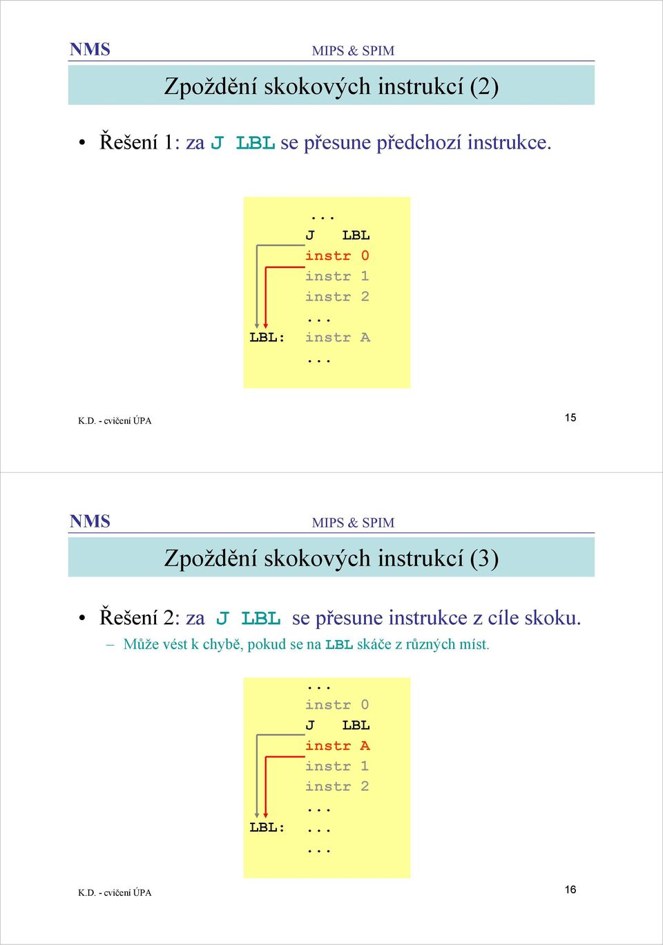 - cvičení ÚPA 15 Zpoždění skokových instrukcí (3) Řešení 2: za J LBL se přesune instrukce