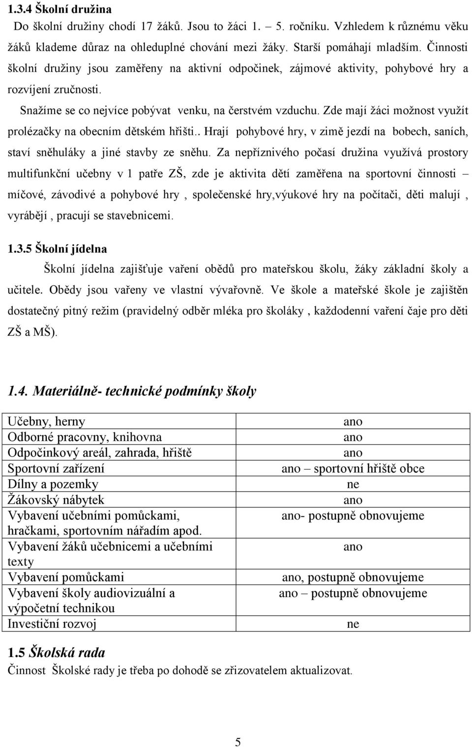 Zde mají žáci možnost využít prolézačky na obecním dětském hřišti.. Hrají pohybové hry, v zimě jezdí na bobech, saních, staví sněhuláky a jiné stavby ze sněhu.