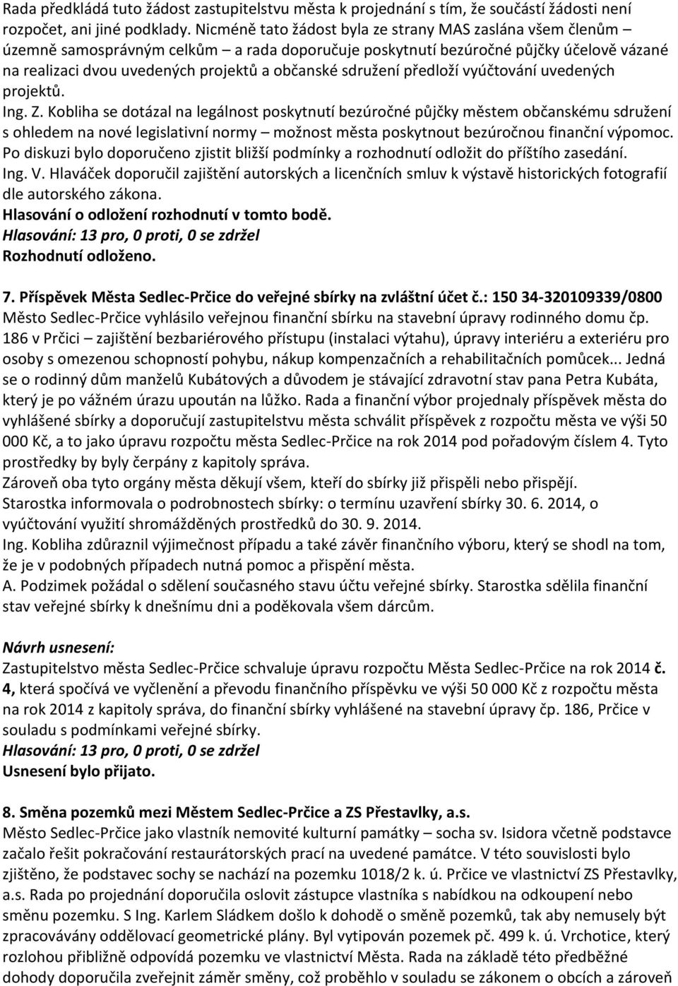 sdružení předloží vyúčtování uvedených projektů. Ing. Z.
