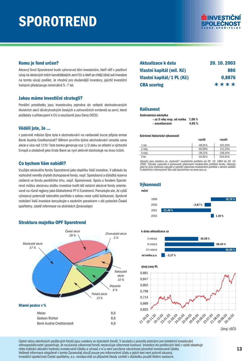 Peněžní prostředky jsou investovány zejména do veřejně obchodovaných likvidních akcií důvěryhodných českých a zahraničních emitentů ze zemí, které požádaly o přistoupení k EU a současně jsou členy