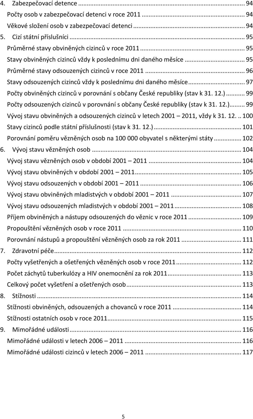 .. 96 Stavy odsouzených cizinců vždy k poslednímu dni daného měsíce... 97 Počty obviněných cizinců v porovnání s občany České republiky (stav k 31. 12.).